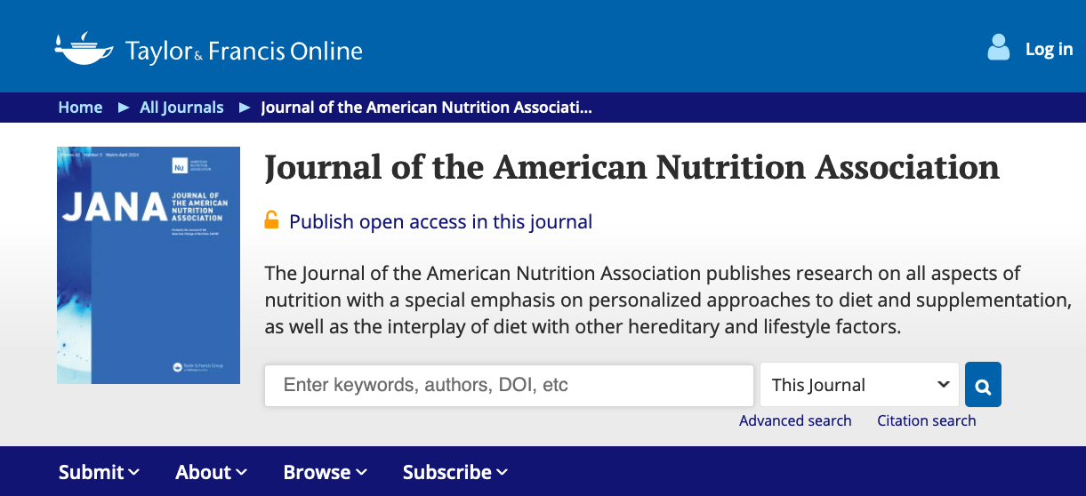 Journal of the American Nutrition Association